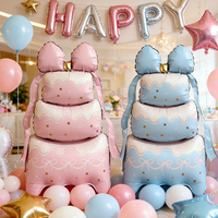 Ballon géant en aluminium en forme de gâteau d'anniversaire 3D avec nœud pour décoration de fête esthétique Coquette
