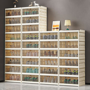 خزانة أحذية عصرية RTY4466، خزانة تخزين كبيرة، خزانة أحذية بلاستيكية شفافة قابلة للطي مع مفتاح مغناطيسي - Product Image 1