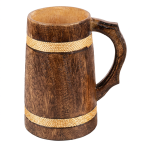 American Style <b>Oak</b> Wood Carving Beer Tankard Mug Handmade Brown Wooden Design for Coffee Tea Beer Traditional Wooden Mug - Product Image 1
