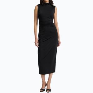Vestido Midi Elegante de Primavera para Mujer, Vestido Básico Ajustado con Cuello Simulado y Sin Mangas, con Fruncido - Product Image 3