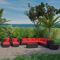 9-Sitzer L-förmige große modulare Gartenmöbel Set Terrasse Rattan Sofa