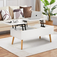 Table basse moderne carrée en bois pour salon, table basse relevable à hauteur réglable avec compartiments de rangement cachés