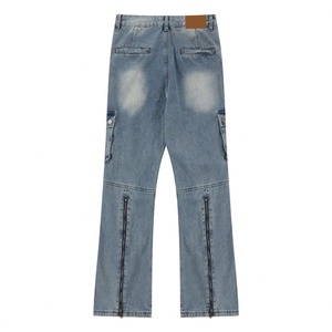 Prix de gros, logo personnalisé, style unisexe, streetwear, jean cargo à fermeture éclair superposé - Product Image 5