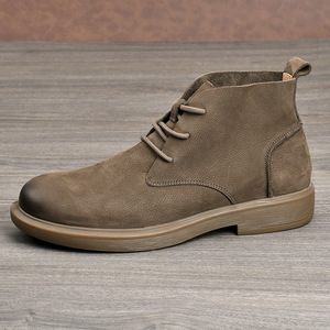 Bottes à lacets pour hommes, bout rond, talon plat, semelle extérieure en caoutchouc, respirantes, couleur unie, chaussures décontractées - Product Image 4