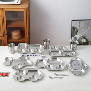 304 acier inoxydable enfants 5 pièces ensemble d'assiettes pour enfants <span class=keywords><strong>maternelle</strong></span> assiette alimentaire enfants assiette bol tasse fourchette cuillère vaisselle ensemble - Product Image 1