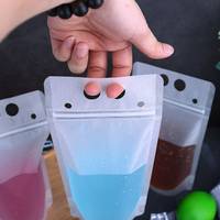 Pochettes personnalisées en plastique mat transparent refermables avec fermeture éclair, à poignée, autoportantes, avec pailles, pour l'emballage de jus et de boissons