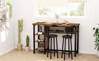 Ensemble de salle à manger hauteur comptoir, table de bar rustique, 2 tabourets rembourrés, étagères de rangement, coin petit-déjeuner de cuisine, ensemble de pub, matériau métallique