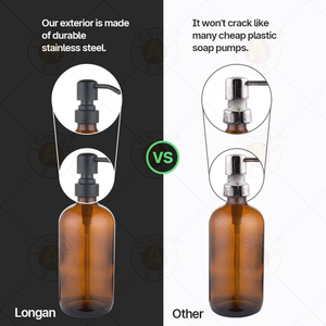 Botella de vidrio ámbar esmerilado de alta calidad de 500 ml con dispensador de jabón y bomba negra para loción, proveedor en China - Product Image 6