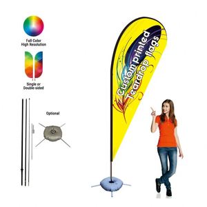 Drapeaux publicitaires personnalisés en forme de goutte d'eau pour la plage et l'extérieur, imprimés par transfert thermique sur polyester, avec mât en fibre de verre et base au sol - Product Image 2