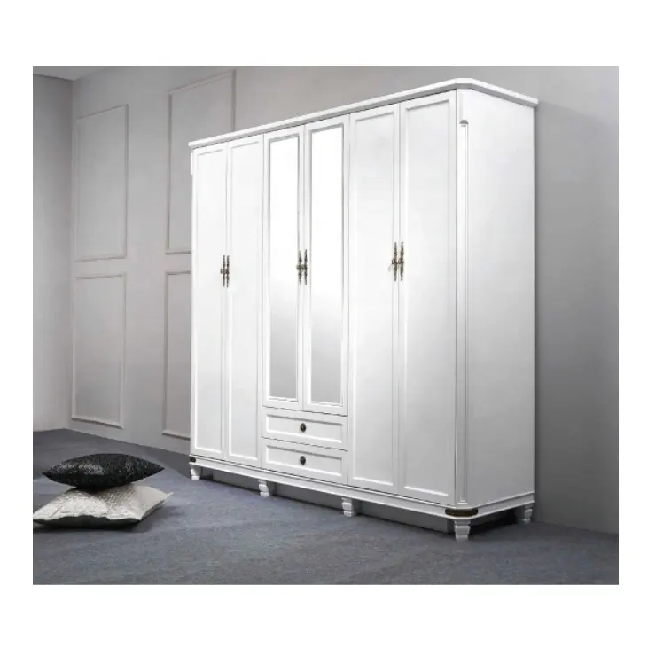 2 tiroir 6 Porte Armoire Blanc Mat Peinture Armoire MFDA005 6 Obturateur Armoire avec Miroir