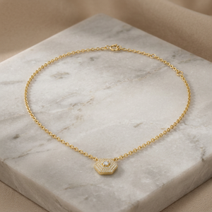 Collier pendentif diamant hexagonal en or jaune plaqué or 18 carats, chaîne serpent minimaliste, unisexe, pour tous les jours - Product Image 2