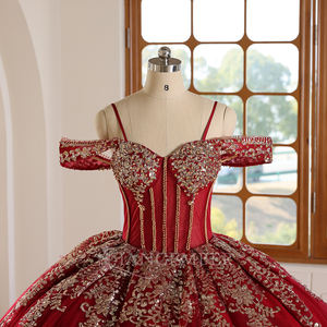 Kırmızı Quinceanera elbise balo bordo ve altın aplike tül prenses elbise tatlı 15 yaşındaki parti elbise Wc042-2 - Product Image 2