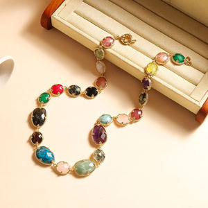 Mewah campuran batu permata warna Strawberry Quartz/ Amethyst /Rose Quartz/Amazonite/biru Apatite tembaga Inlay kalung Fashion rantai - Product Image 5