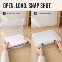 Boîte de rangement en plastique transparent PP, format A4, pour dossiers, 36x24x3,5 cm, couvercle à charnière, 2 clips de fermeture, organiseur de bureau pour papier et travaux manuels
