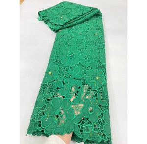 Nueva <span class=keywords><strong>moda</strong></span> precio de fábrica cordón guipur encaje piedras bordado ecológico tela Floral para vestido de novia Mali mujeres 5 yardas - Product Image 6