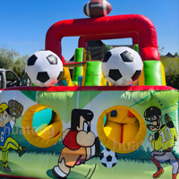 Parcours d'obstacles gonflable commercial en PVC 0,55 mm, thème football, pour jeux de défi et de course sportive, à louer