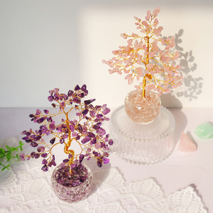 Кристаллическое дерево удачи и процветания Фэн-шуй для дома и офиса: Аметист, розовый кварц, кристаллическое дерево жизни в стеклянном горшке - Product Image 4