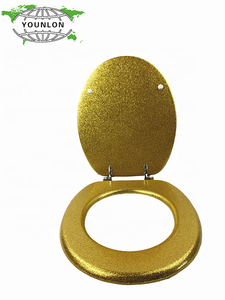 Siège de toilette en bois à fermeture lente, doré scintillant, de qualité supérieure et très tendance - Product Image 2