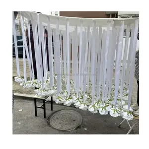 Tradidtional Design Wedding Ribbon Ceiling Drapes With Crystal Bead Rose flowers Hanging Decoration