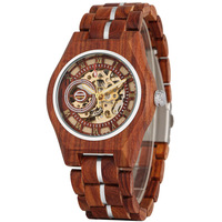 Montre mécanique en bois et verre ajouré de style rétro, design unique et de haute qualité, pour homme - Vente en gros