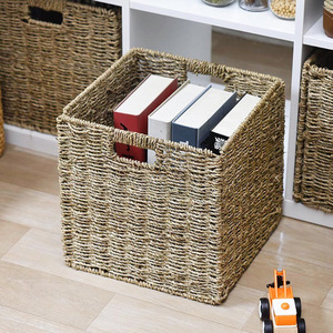 Panier de <span class=keywords><strong>rangement</strong></span> en jacinthe d'eau naturelle, carré, grand, cubes de <span class=keywords><strong>rangement</strong></span> en <span class=keywords><strong>rotin</strong></span>, organisateurs d'étagères avec poignées intégrées - Product Image 4
