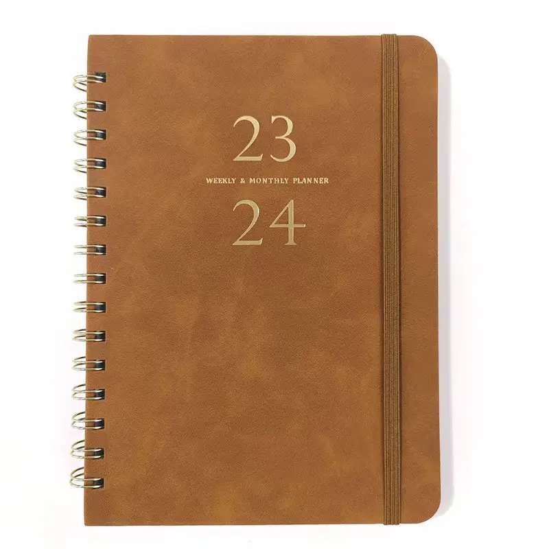 Wholesale Custom A5 Line Brown Note book Journal Customized Planner Hardcover Spiral Notebook