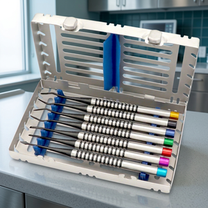Ensemble d'instruments chirurgicaux dentaires manuels 7 pièces, poignée moletée, plusieurs couleurs, classe I - Product Image 5