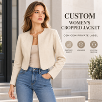 Veste courte personnalisée pour femme en jacquard subtil, col rond, fermeture éclair, manches longues, coupe ajustée, pour un style décontracté et urbain