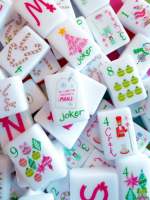 2026 Ubin Mahjong Amerika Mewah Kustom Baru untuk Hiburan Harian, Ubin Mahjong Natal Putih Lapis Tunggal