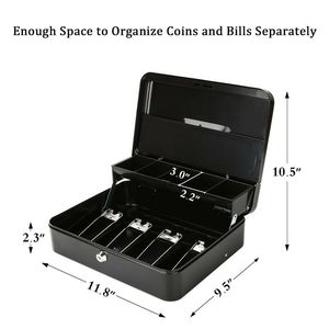 Shuaima CK300米国スタイルポータブル耐久性のある金属製キャッシュボックス安全なケーブルマネークリップとコイントレイ付き - Product Image 3