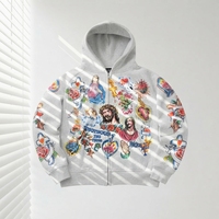 Sweat-shirt en coton épais surdimensionné personnalisé avec motif hivernal, imprimé en sérigraphie, à capuche zippée, en molleton, coupe courte et carrée