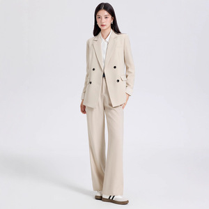 Women's Double-Breasted Suit Set Solid Color Polyester Anti-Wrinkle Casual Work Wear - Product Image 4