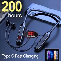 Earphone Neckband Stereo LED Display Tipe-C Pengisian Cepat dengan Waktu Putar 10-15 Jam dan Baterai 200mah
