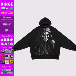 Sudadera con capucha y gráfico personalizado para hombre, ropa gótica con estampado de calavera, sudadera con capucha extragrande estilo streetwear con cremallera completa. - Product Image 1