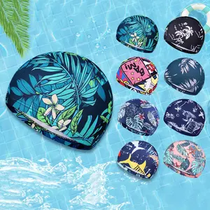 2024卸売印刷ポリエステル水泳帽子キャップ男性女性のための安い大人の水泳帽