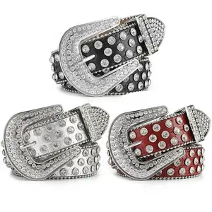 Fabrikanten Op Maat Luxe Designer Diamond Bb Simon Riemen Westerse Mannen Kristallen Riem Lederen Strass Riemen Met Studs