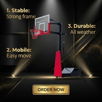 Poteau de basketball mobile robuste en acier, réglable en hauteur, avec panneau arrière en verre trempé et anneau, pour usage extérieur par enfants et adultes
