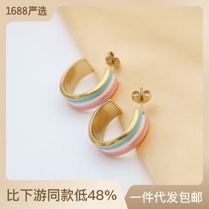 Cuff Earrings Gold Colorful Stripe Geometric Design Fashion Jewelry for Women - Product Image 3