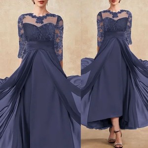 Nuovi Arrivi 2026: Abito Lungo a Trapezio in Chiffon con Pizzo Traforato, Vestito Formale da Sera per la <span class=keywords><strong>Madre</strong></span> della Sposa - Product Image 1