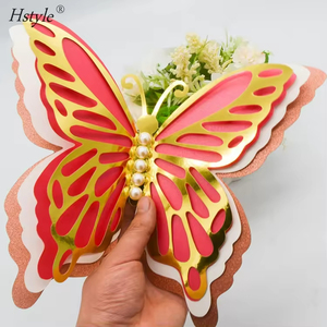 Hstyle grande taille 3D <span class=keywords><strong>perle</strong></span> papillon Stickers muraux bricolage 4 couches papillon Mural mariage Festival mur filles chambre décoration - Product Image 1