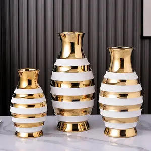 Leichte Luxus neue chinesische Stil handgemachte vergoldete Keramik Vase Wohnzimmer Dekoration nach Hause Blumen arrangement einfach modern