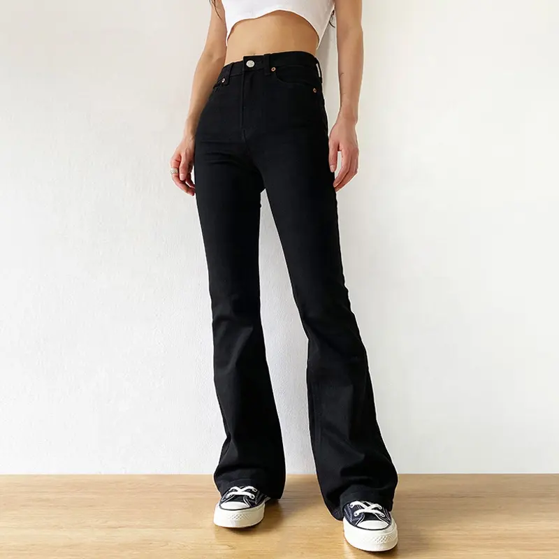 NVFelix Bell Bottoms Flared Jeans Woman Black High Waist Thin Wide Leg Stretch Denim Trousers Y2K Fashion Classic Boot Cut Pants