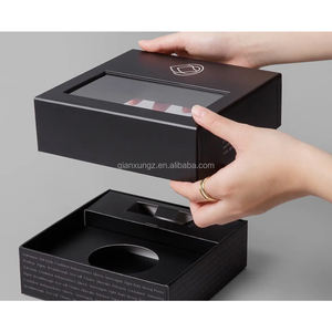 شعار مخصص فاخر أسود غطاء قابل للإزالة ومستحضرات التجميل مربع هدية التعبئة والتغليف مع نافذة واضحة - Product Image 1