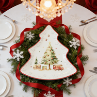 Assiette de table de Noël rouge en porcelaine, design nordique LovingHome, forme d'arbre, vaisselle écologique, fournisseur de décorations en céramique