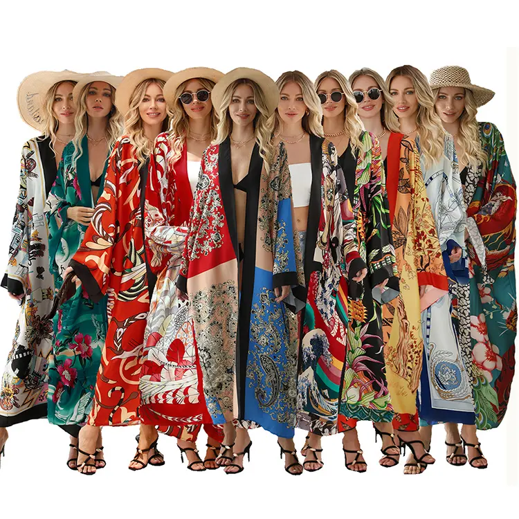 2023 New Fashion Japanese Kimono Traditional Woman Long Kimono Loose Casual Beach Cover Up Boho Dress Party Sleeve Robe Coat