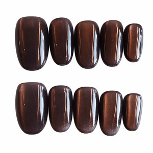 Faux ongles autocollants holographiques marron, 24 pièces, brillants, couvrance totale, forme cercueil, pour usage quotidien - Product Image 1