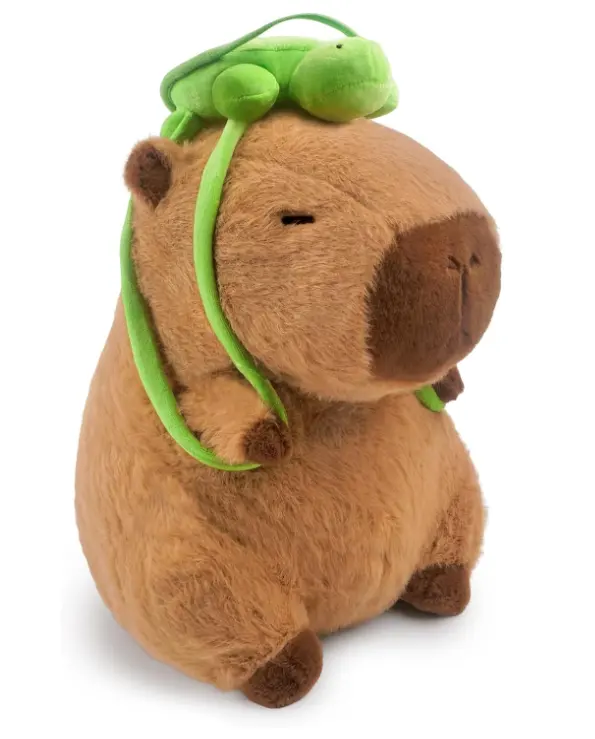 Carino capibara peluche cuscino Kawaii capibara animali di peluche giocattoli con zaino tartaruga che abbraccia regali per bambini marrone