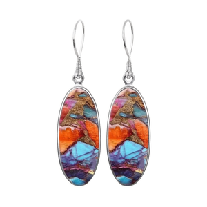 Orecchini pendenti Bohemia placcati in argento con intarsio ovale in resina, gioielli da festa da donna E3961 - Product Image 1