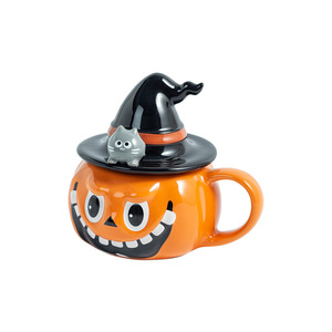 Tasse en céramique fantôme citrouille avec couvercle et poignée, design de dessin animé, pour fête d'Halloween - Product Image 5