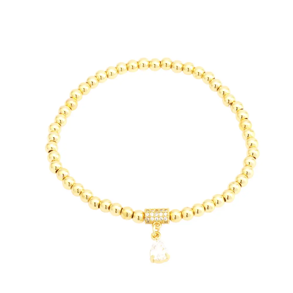 Perhiasan minimalis tembaga kecil bentuk pir gelang manik-manik kristal CZ berlapis emas manik bola peregangan tumpukan Gelang